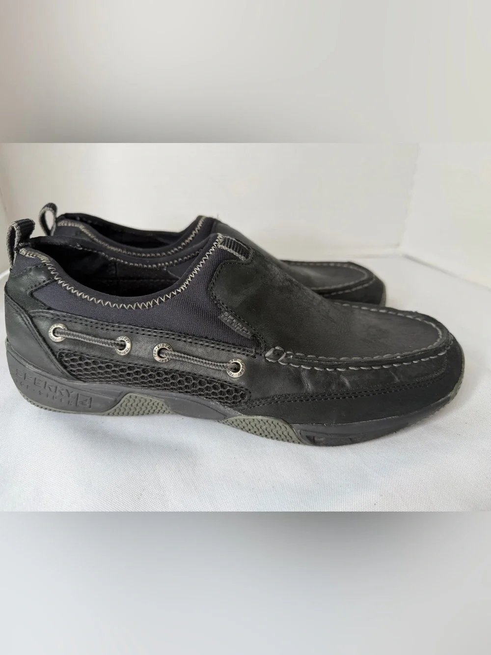 Sperry Men Ultralite Black Slip-On Boat Sea Kite Sport Moc Shoes Size 9